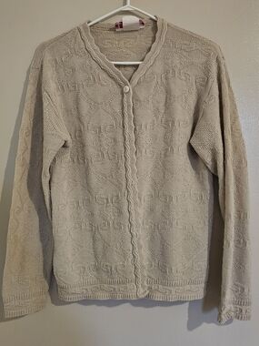 Cream Textured Button-Front Cardigan Sweater